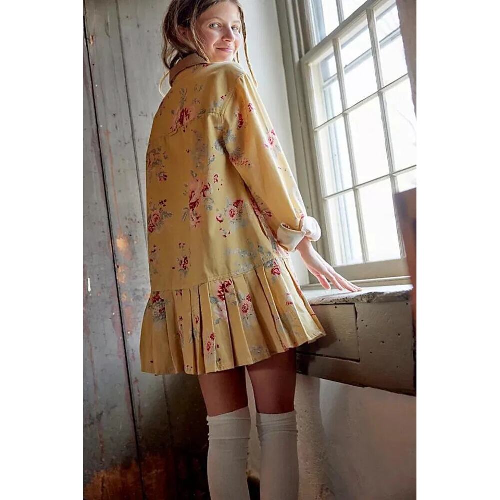 New Free People Connor Floral Printed Mini Dress $168 X-SMALL Yellow Boho Button - Picture 4 of 8